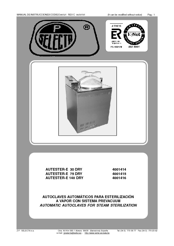 Download Selecta_Autester_E_Autoclave_Sterilizer.pdf Service diagram ...